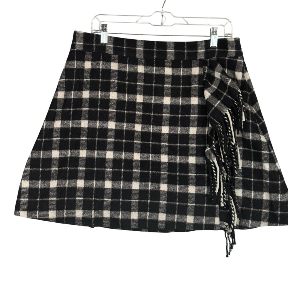 Kate Spade Womens A-Line‎ Mini Skirt Black Plaid Size 14 Ruffle Fringe Preppy